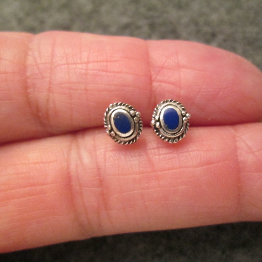 Small 925 Solid Sterling LAPIS Stud Earrings>Lapis Earrings,925 Lapis Earrings